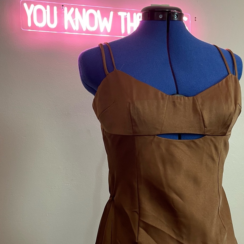 Meshki Satin Brown Mini Dress Cut Out